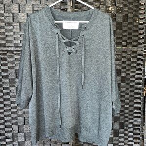 Gray Lace-Up Women's Top